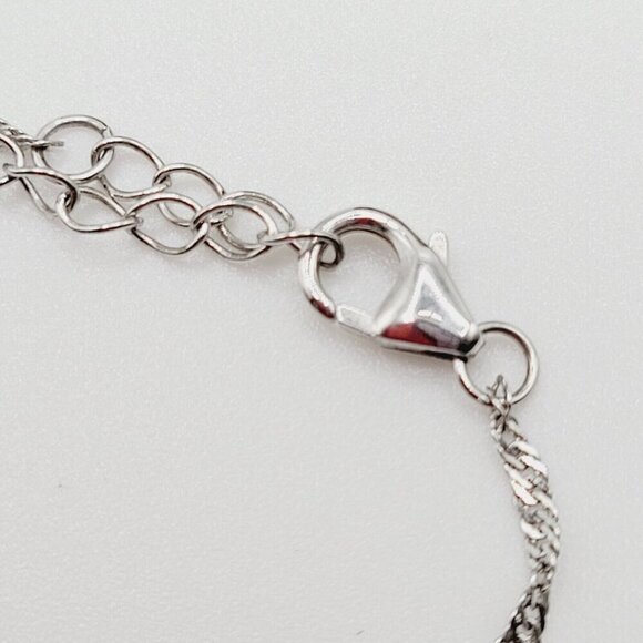 925 Sterling Silver Chain & Heart Pendant Cubic Zirconia Baguettes Prong Set - Picture 7 of 8